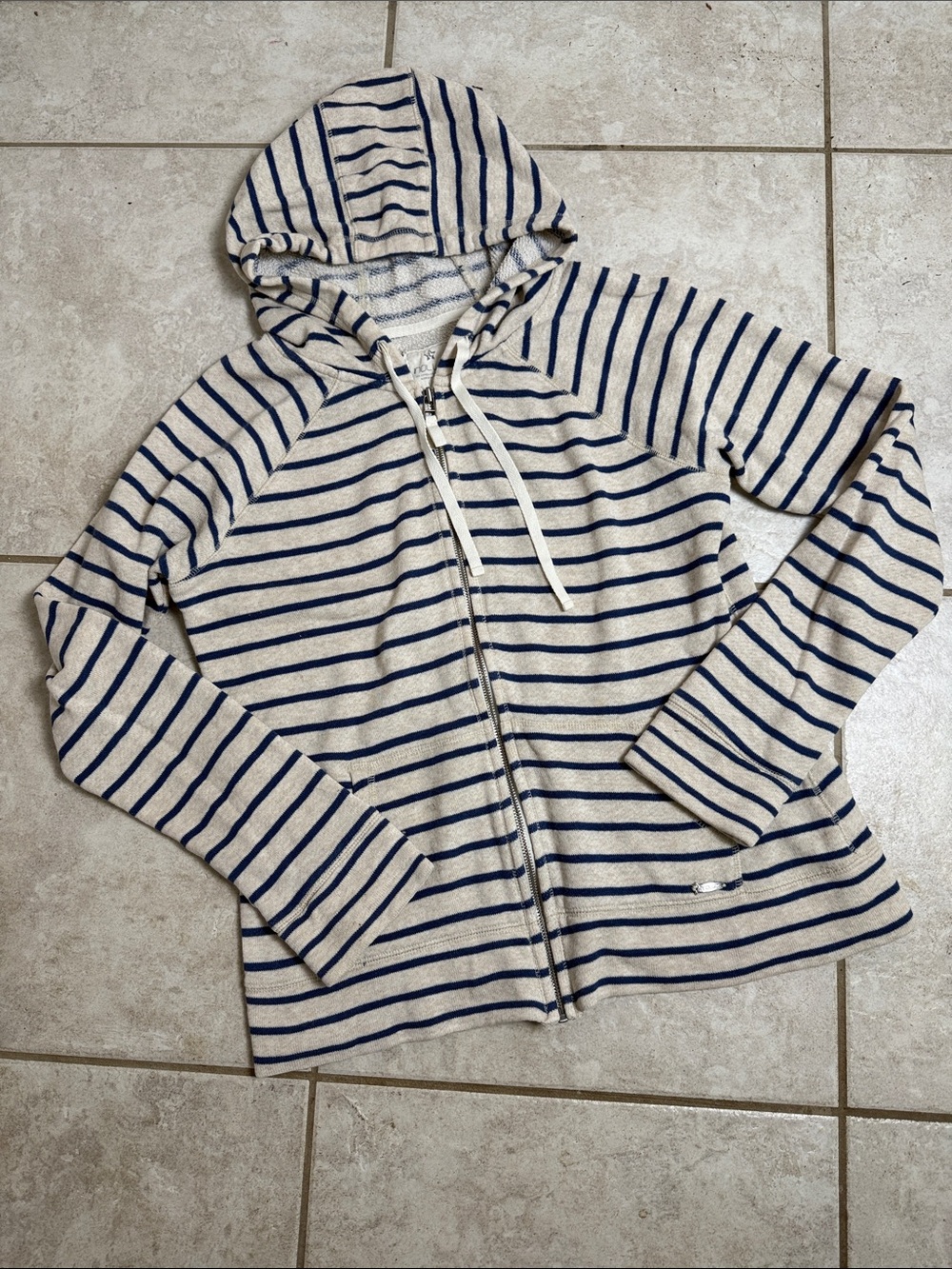 Nollie Hoodie Full Zip Striped Blue Off-White Nautical Y2K Euro Summer Large